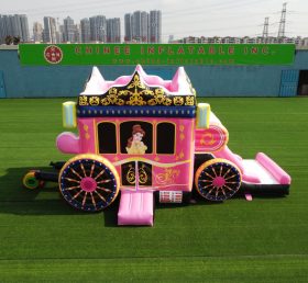 T5-672 ดิสนีย์เจ้าหญิงสีชมพู Carriage Combo Trampoline พร้อมสไลด์สำหรับงานปาร์ตี้