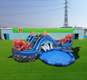Pool2-729 ไดโนเสาร์ Inflatable Jurassic Park พร้อมสไลด์และสระว่ายน้ำ