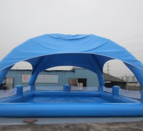 Pool2-558 สระว่ายน้ำทำให้พองสีน้ำเงินขนาดใหญ่พร้อมเต็นท์