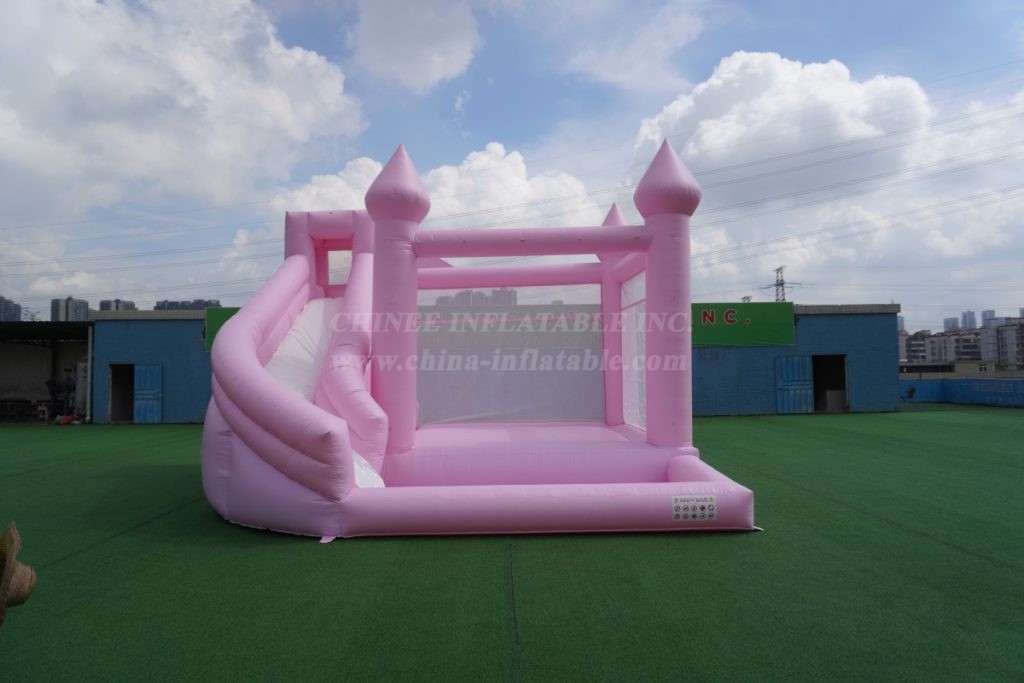 T2-3524B Pink Wedding Bounce House With Slide & Pool
